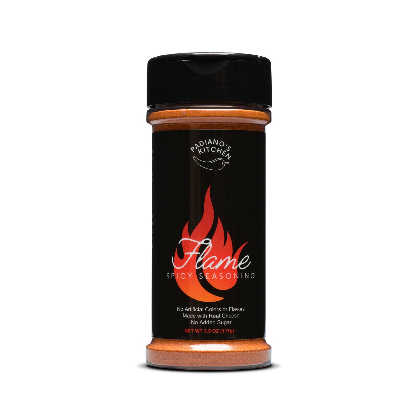 A bottle of Flame Spicy seasoning, 3.5 oz