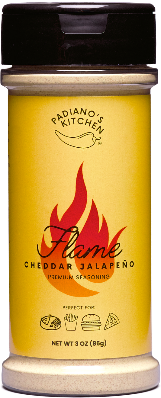 Flame Cheddar Jalapeño seasoning bottle front
