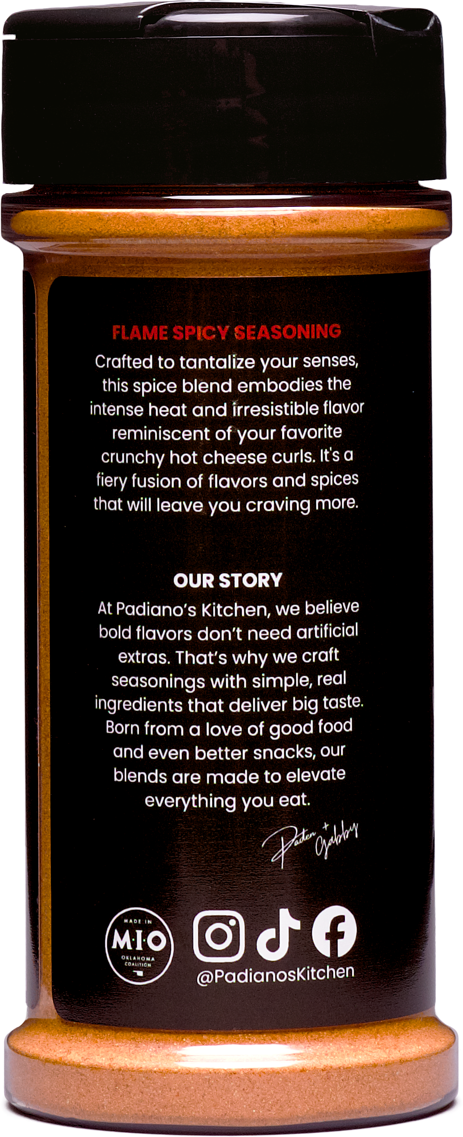 Flame Spicy seasoning bottle side panel 1
